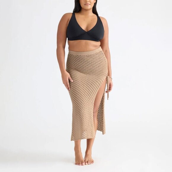 NWT Knix Crochet-Knit Maxi Beach Skirt Cover-Up Taupe Tan M/L - Picture 1 of 9